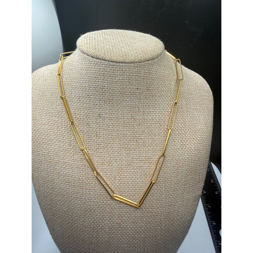 J.Crew Gold Tone Paperclip Link Necklace Minimalist Elongated Chain 17 Inch